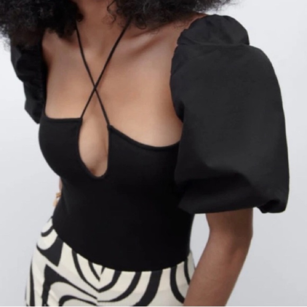 Zara Black Puff Sleeve Bodysuit